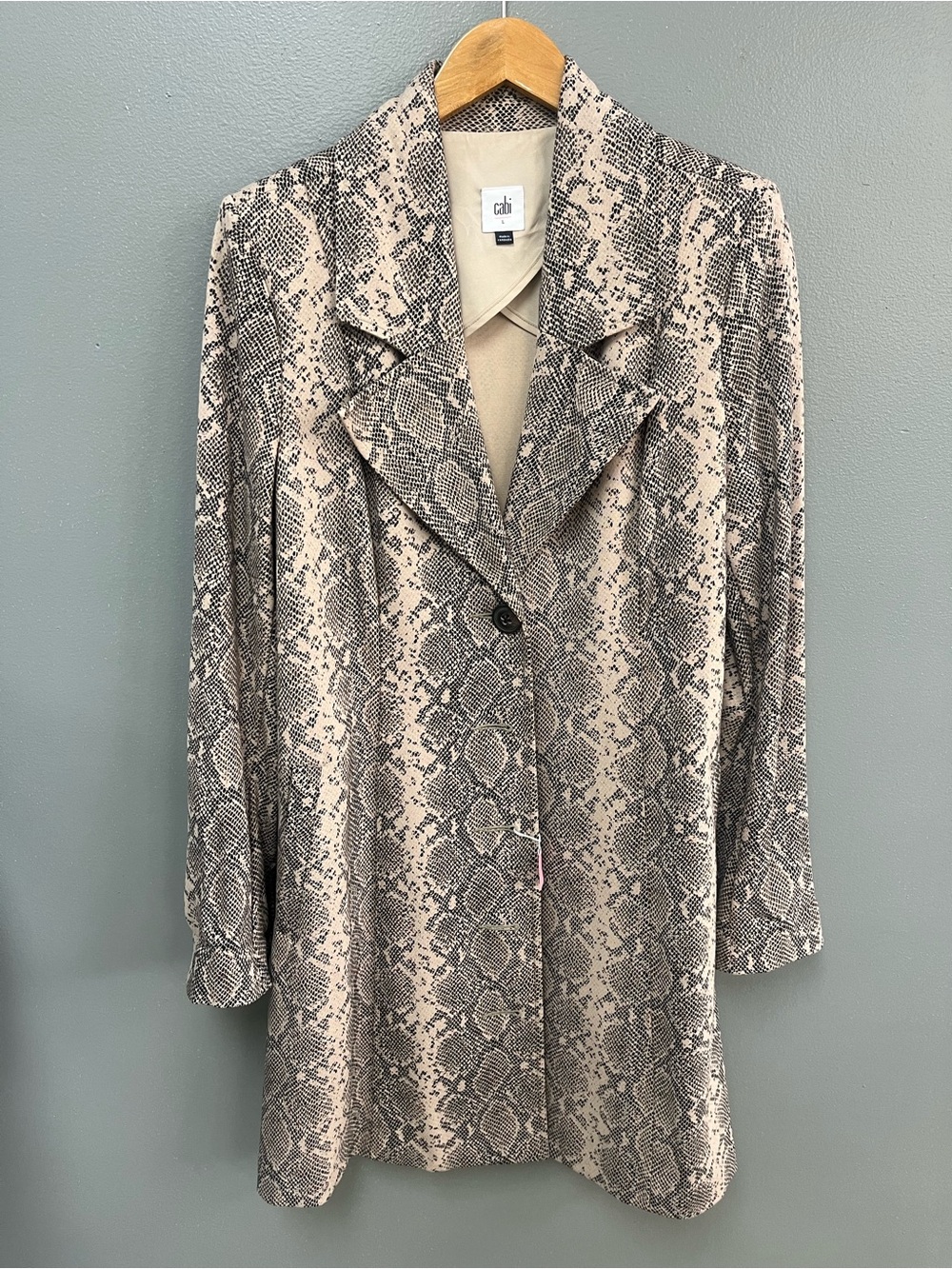 CAbi Snake-Print Long Blazer in Beige and Black